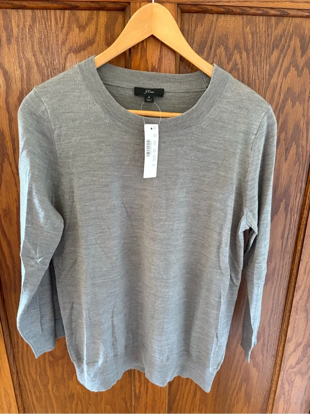 NWT J.Crew Sweater Mens Medium Gray 100% Merino Wool Crewneck Knit Pullover